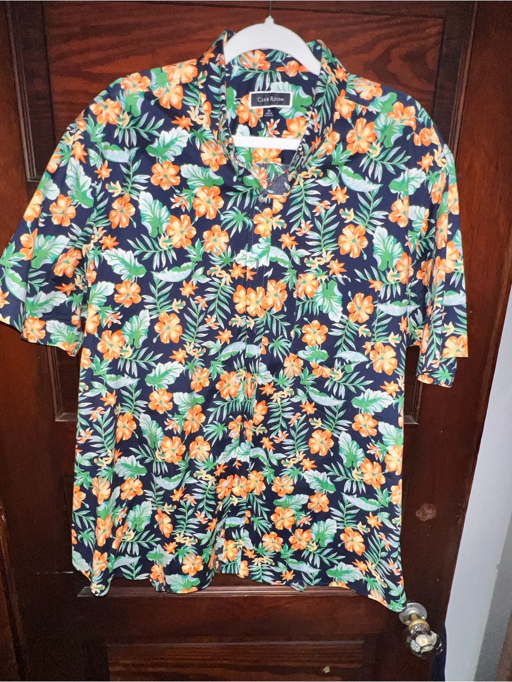 Club Room Navy Short-Sleeve Floral Camp Shirt with Orange Flowers